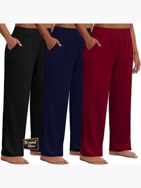 3 Pack Plus Size Wide Leg Yoga Pants High Waist Sweatpants Lounge with Pockets